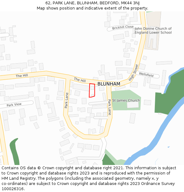 62, PARK LANE, BLUNHAM, BEDFORD, MK44 3NJ: Location map and indicative extent of plot