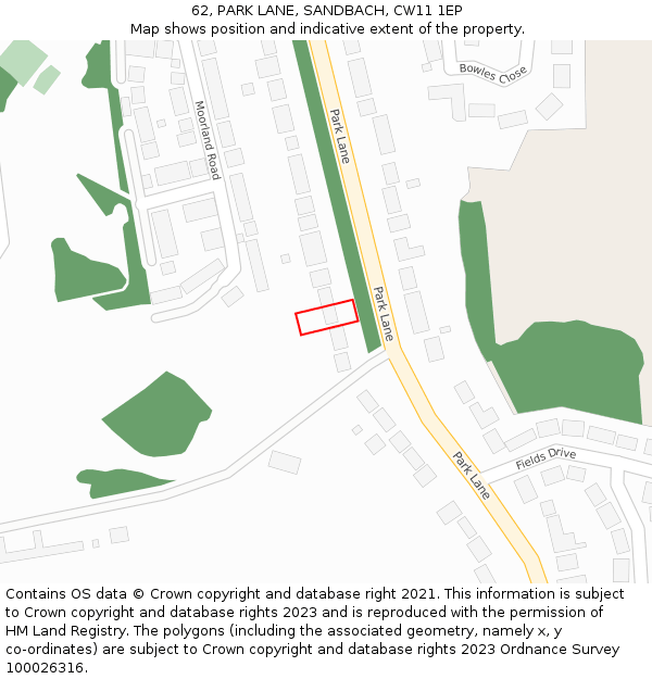 62, PARK LANE, SANDBACH, CW11 1EP: Location map and indicative extent of plot