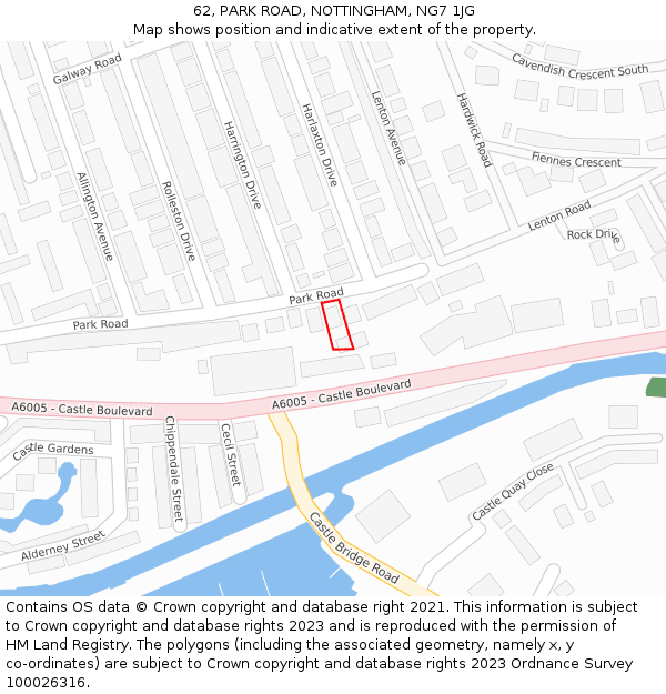 62, PARK ROAD, NOTTINGHAM, NG7 1JG: Location map and indicative extent of plot