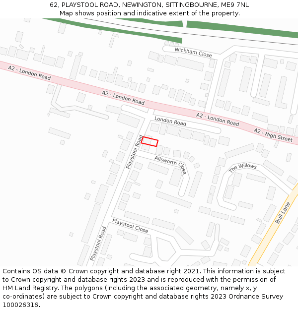 62, PLAYSTOOL ROAD, NEWINGTON, SITTINGBOURNE, ME9 7NL: Location map and indicative extent of plot