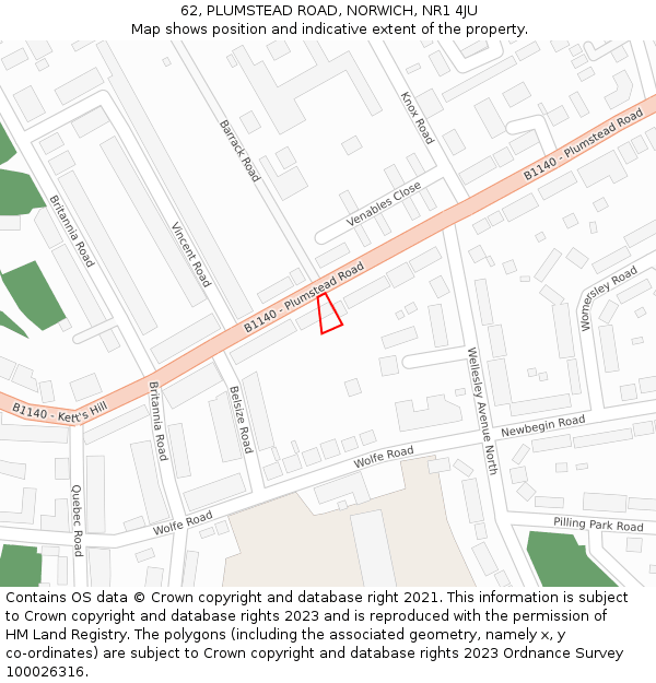 62, PLUMSTEAD ROAD, NORWICH, NR1 4JU: Location map and indicative extent of plot