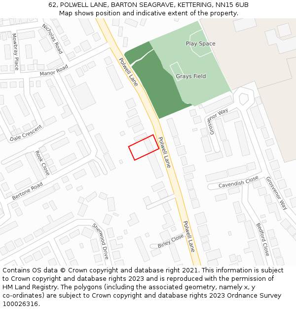 62, POLWELL LANE, BARTON SEAGRAVE, KETTERING, NN15 6UB: Location map and indicative extent of plot
