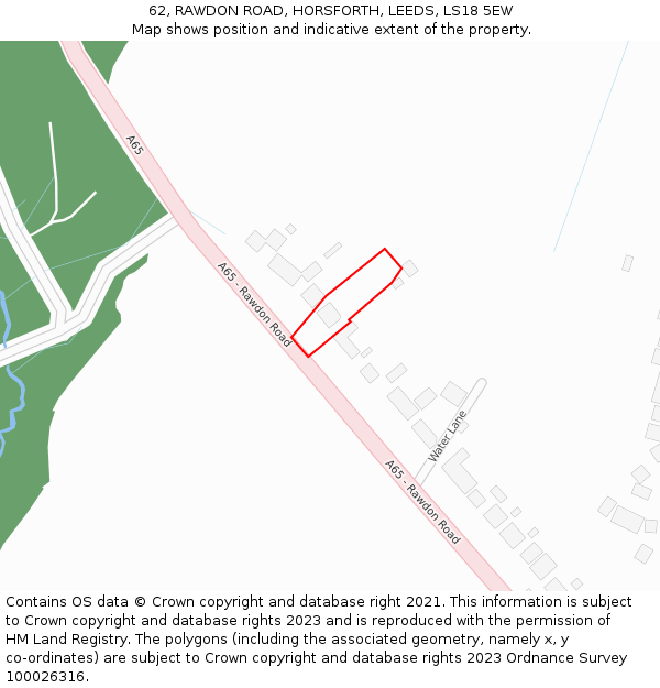 62, RAWDON ROAD, HORSFORTH, LEEDS, LS18 5EW: Location map and indicative extent of plot