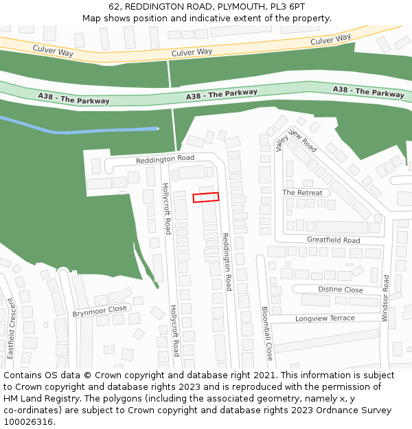 62, REDDINGTON ROAD, PLYMOUTH, PL3 6PT: Location map and indicative extent of plot