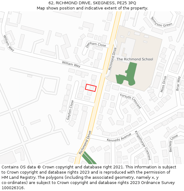 62, RICHMOND DRIVE, SKEGNESS, PE25 3PQ: Location map and indicative extent of plot