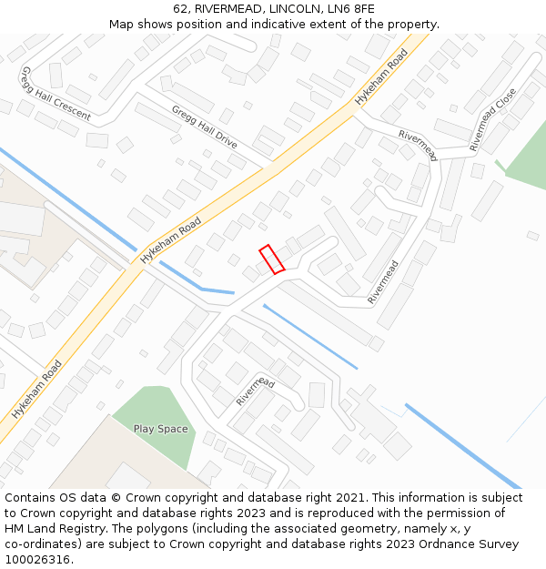 62, RIVERMEAD, LINCOLN, LN6 8FE: Location map and indicative extent of plot