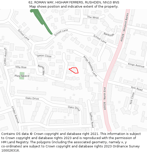 62, ROMAN WAY, HIGHAM FERRERS, RUSHDEN, NN10 8NS: Location map and indicative extent of plot