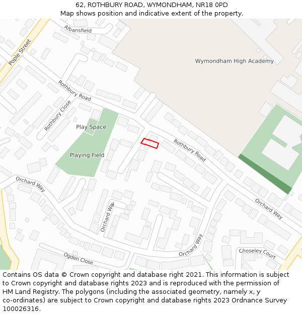 62, ROTHBURY ROAD, WYMONDHAM, NR18 0PD: Location map and indicative extent of plot