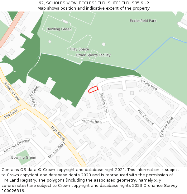 62, SCHOLES VIEW, ECCLESFIELD, SHEFFIELD, S35 9UP: Location map and indicative extent of plot