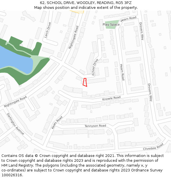 62, SCHOOL DRIVE, WOODLEY, READING, RG5 3PZ: Location map and indicative extent of plot