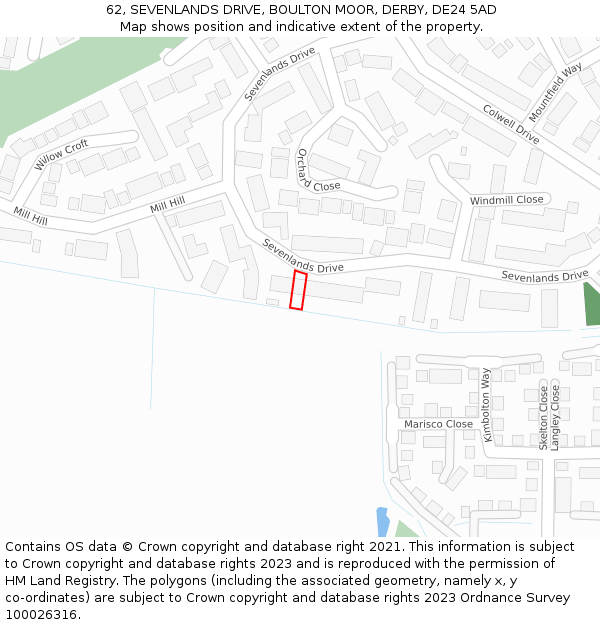 62, SEVENLANDS DRIVE, BOULTON MOOR, DERBY, DE24 5AD: Location map and indicative extent of plot