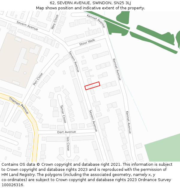 62, SEVERN AVENUE, SWINDON, SN25 3LJ: Location map and indicative extent of plot