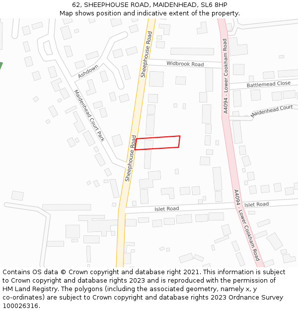 62, SHEEPHOUSE ROAD, MAIDENHEAD, SL6 8HP: Location map and indicative extent of plot