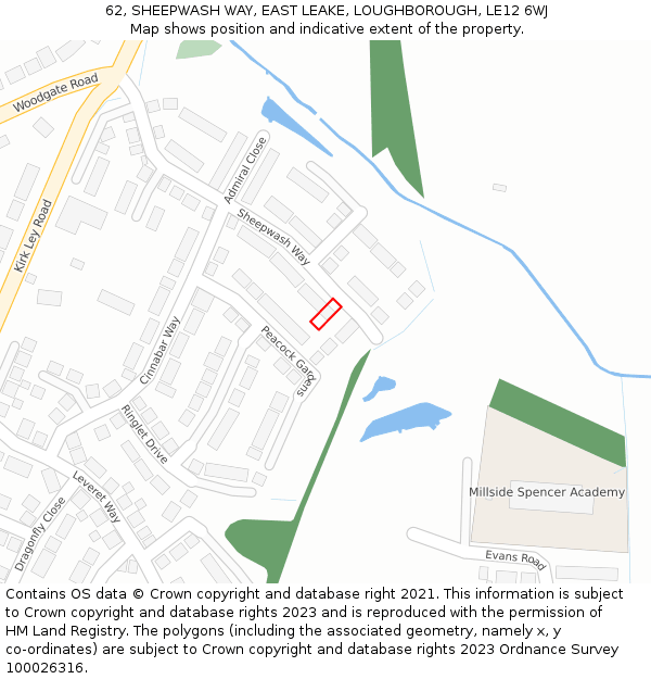 62, SHEEPWASH WAY, EAST LEAKE, LOUGHBOROUGH, LE12 6WJ: Location map and indicative extent of plot