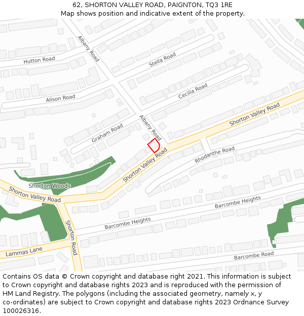 62, SHORTON VALLEY ROAD, PAIGNTON, TQ3 1RE: Location map and indicative extent of plot