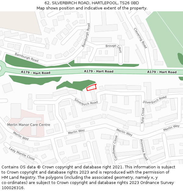 62, SILVERBIRCH ROAD, HARTLEPOOL, TS26 0BD: Location map and indicative extent of plot