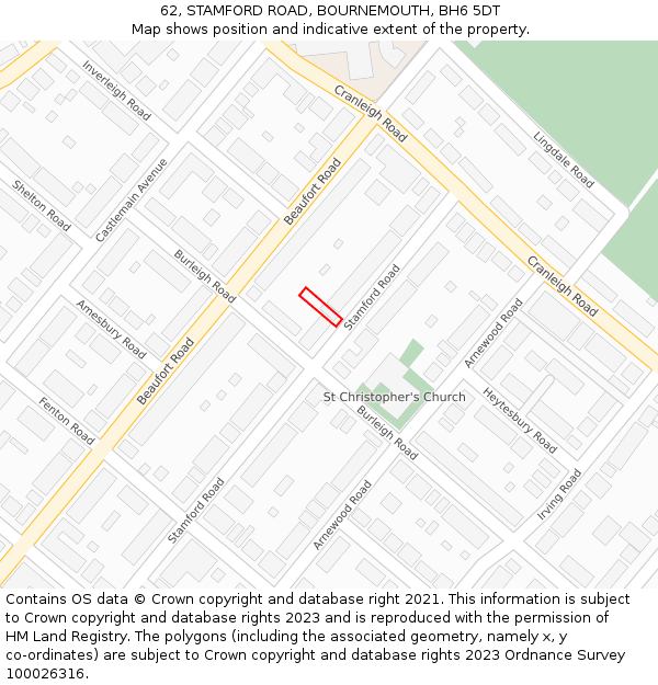 62, STAMFORD ROAD, BOURNEMOUTH, BH6 5DT: Location map and indicative extent of plot