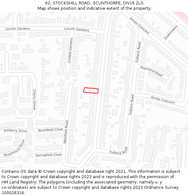 62, STOCKSHILL ROAD, SCUNTHORPE, DN16 2LG: Location map and indicative extent of plot
