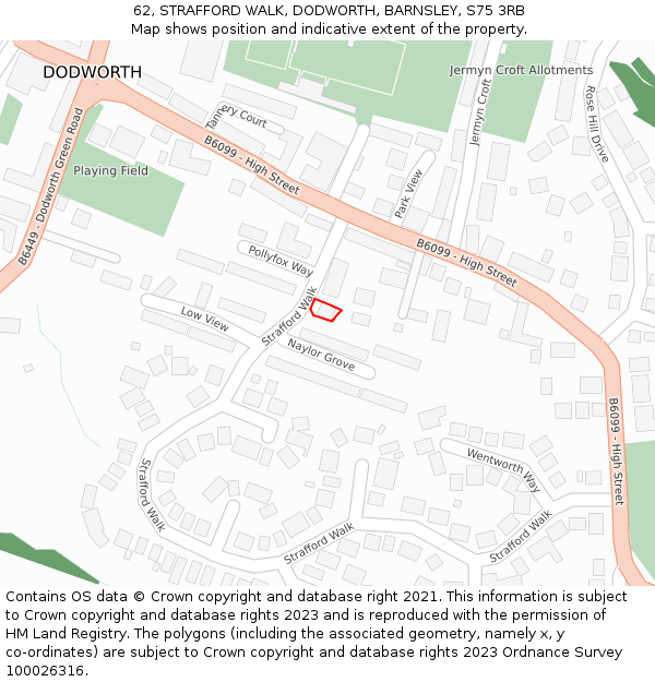 62, STRAFFORD WALK, DODWORTH, BARNSLEY, S75 3RB: Location map and indicative extent of plot