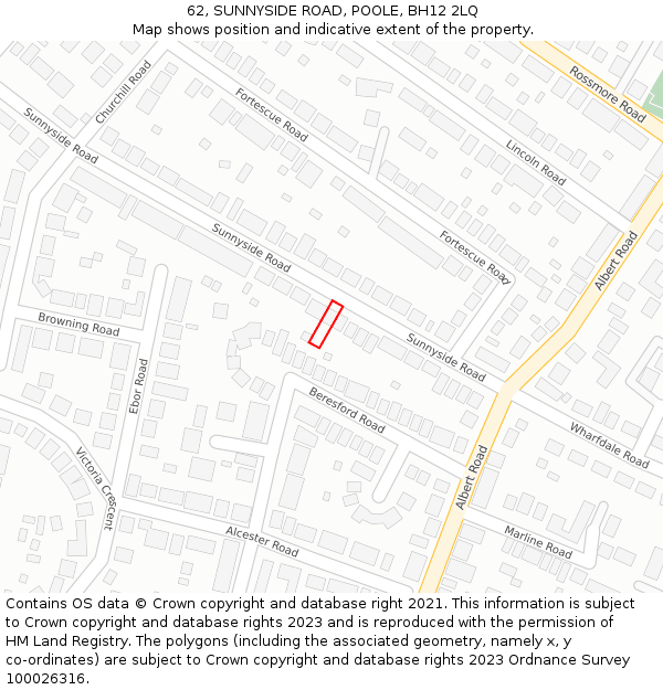62, SUNNYSIDE ROAD, POOLE, BH12 2LQ: Location map and indicative extent of plot