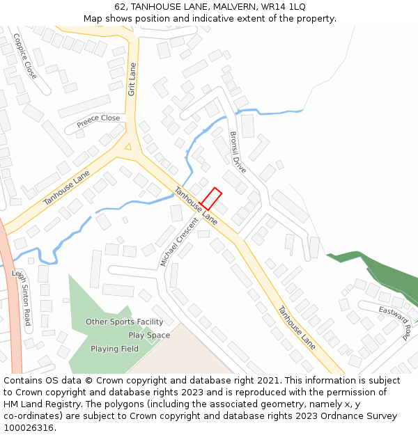 62, TANHOUSE LANE, MALVERN, WR14 1LQ: Location map and indicative extent of plot