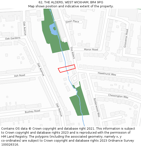 62, THE ALDERS, WEST WICKHAM, BR4 9PG: Location map and indicative extent of plot