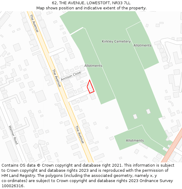 62, THE AVENUE, LOWESTOFT, NR33 7LL: Location map and indicative extent of plot
