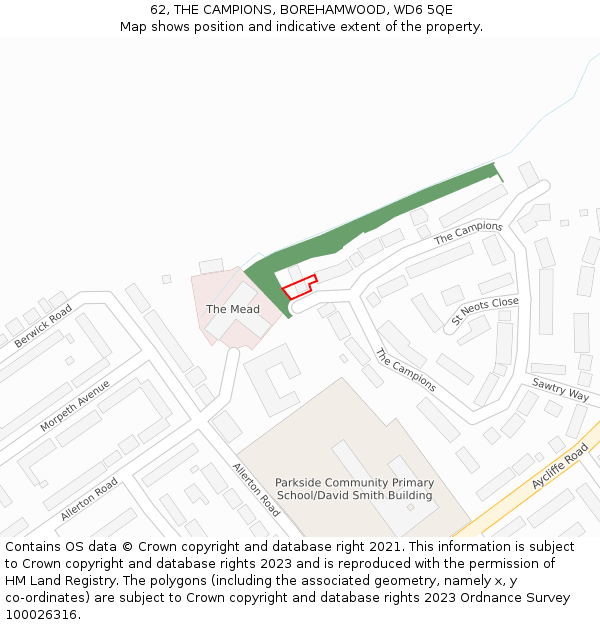 62, THE CAMPIONS, BOREHAMWOOD, WD6 5QE: Location map and indicative extent of plot