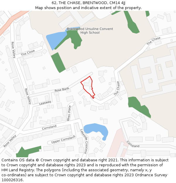 62, THE CHASE, BRENTWOOD, CM14 4JJ: Location map and indicative extent of plot