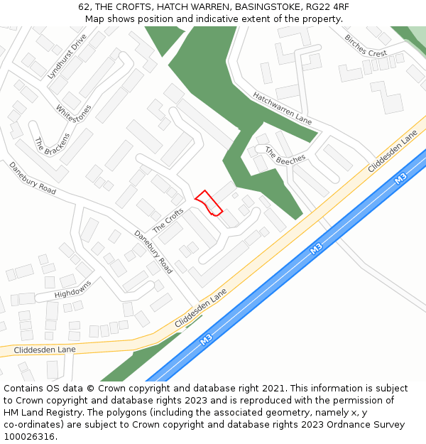 62, THE CROFTS, HATCH WARREN, BASINGSTOKE, RG22 4RF: Location map and indicative extent of plot