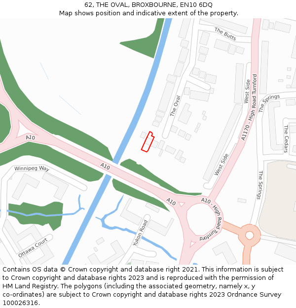 62, THE OVAL, BROXBOURNE, EN10 6DQ: Location map and indicative extent of plot