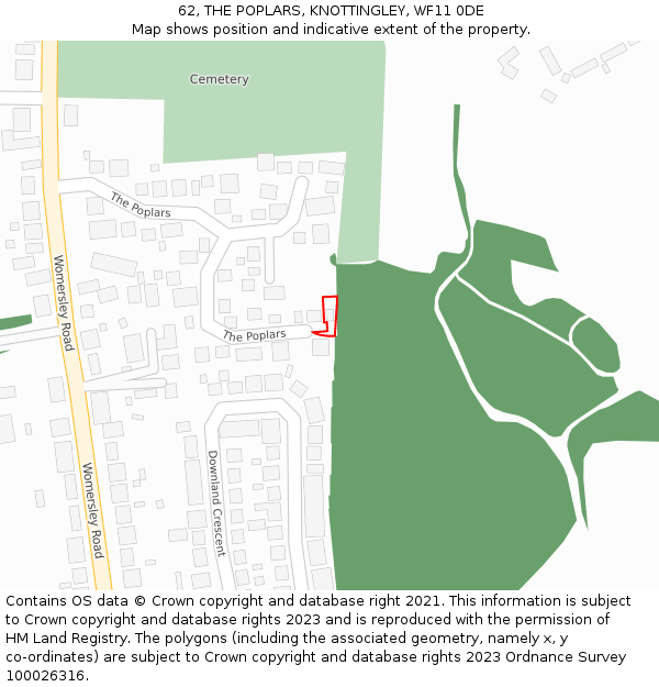 62, THE POPLARS, KNOTTINGLEY, WF11 0DE: Location map and indicative extent of plot