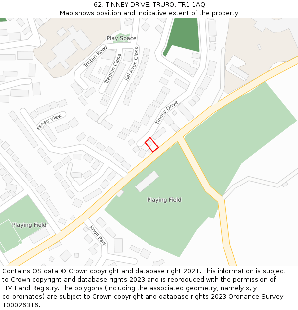 62, TINNEY DRIVE, TRURO, TR1 1AQ: Location map and indicative extent of plot