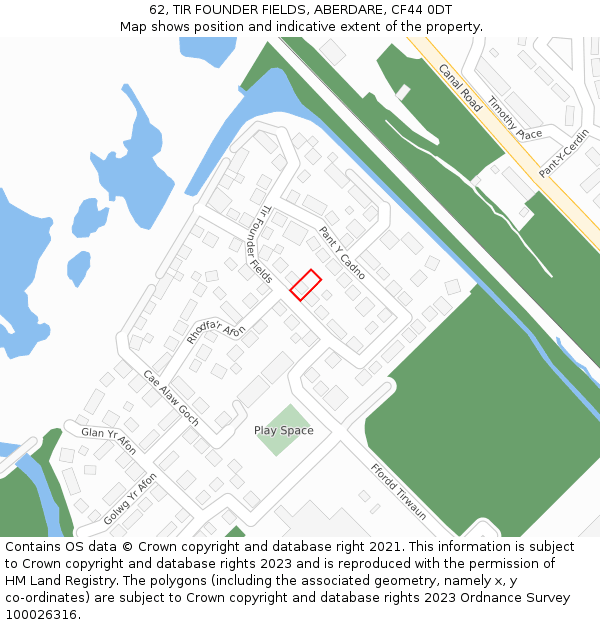 62, TIR FOUNDER FIELDS, ABERDARE, CF44 0DT: Location map and indicative extent of plot