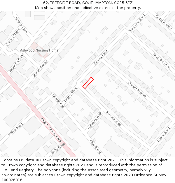 62, TREESIDE ROAD, SOUTHAMPTON, SO15 5FZ: Location map and indicative extent of plot