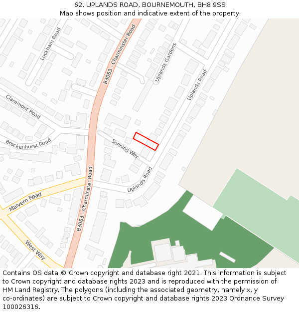 62, UPLANDS ROAD, BOURNEMOUTH, BH8 9SS: Location map and indicative extent of plot