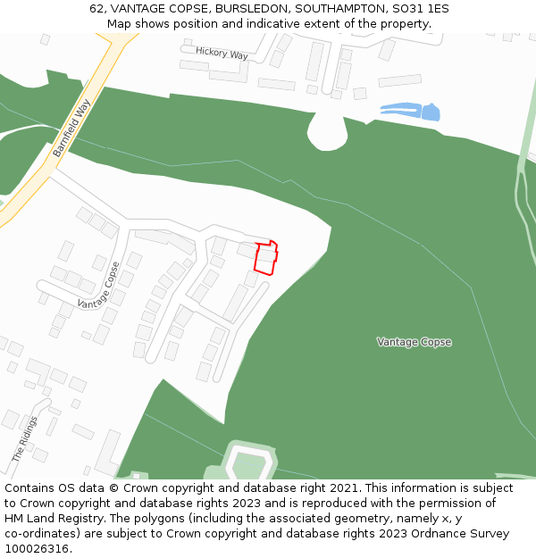 62, VANTAGE COPSE, BURSLEDON, SOUTHAMPTON, SO31 1ES: Location map and indicative extent of plot