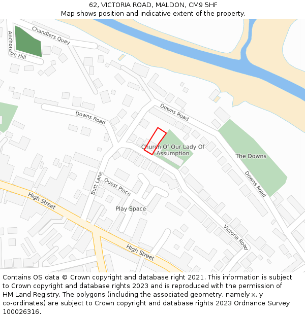62, VICTORIA ROAD, MALDON, CM9 5HF: Location map and indicative extent of plot