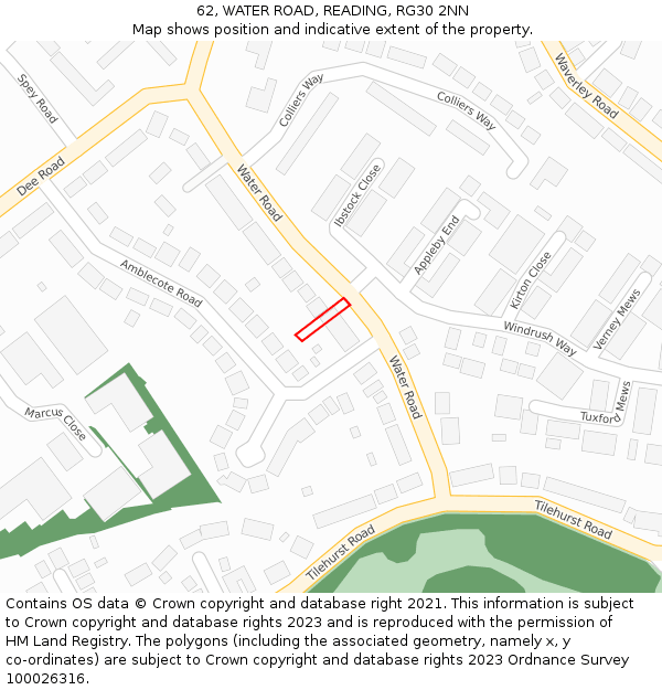62, WATER ROAD, READING, RG30 2NN: Location map and indicative extent of plot