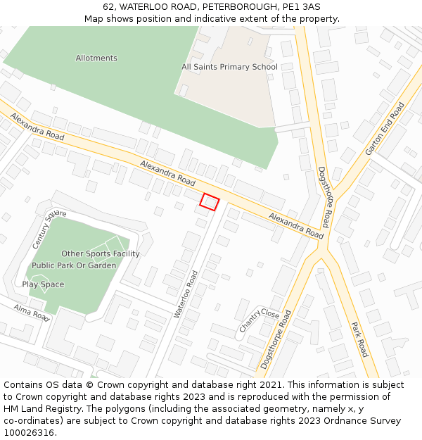 62, WATERLOO ROAD, PETERBOROUGH, PE1 3AS: Location map and indicative extent of plot