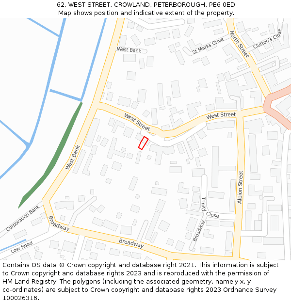 62, WEST STREET, CROWLAND, PETERBOROUGH, PE6 0ED: Location map and indicative extent of plot