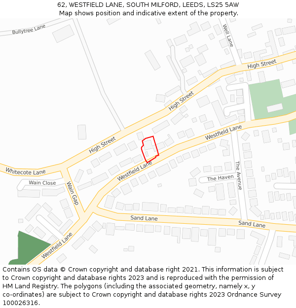 62, WESTFIELD LANE, SOUTH MILFORD, LEEDS, LS25 5AW: Location map and indicative extent of plot