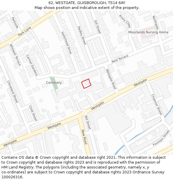 62, WESTGATE, GUISBOROUGH, TS14 6AY: Location map and indicative extent of plot