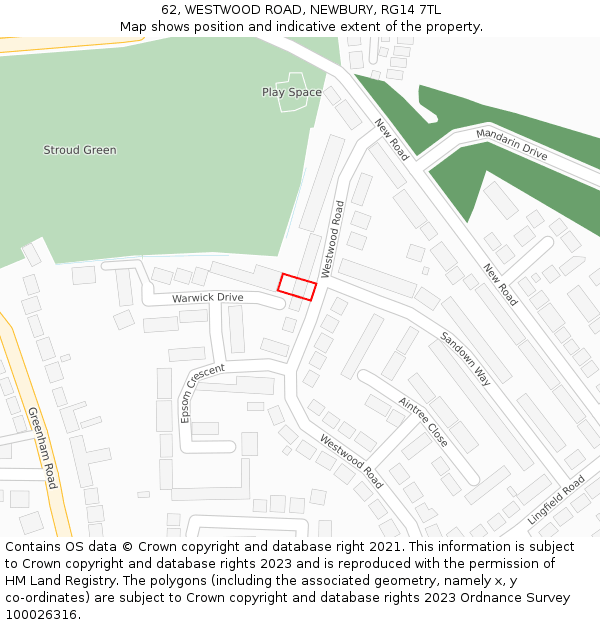 62, WESTWOOD ROAD, NEWBURY, RG14 7TL: Location map and indicative extent of plot