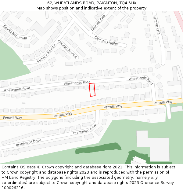 62, WHEATLANDS ROAD, PAIGNTON, TQ4 5HX: Location map and indicative extent of plot