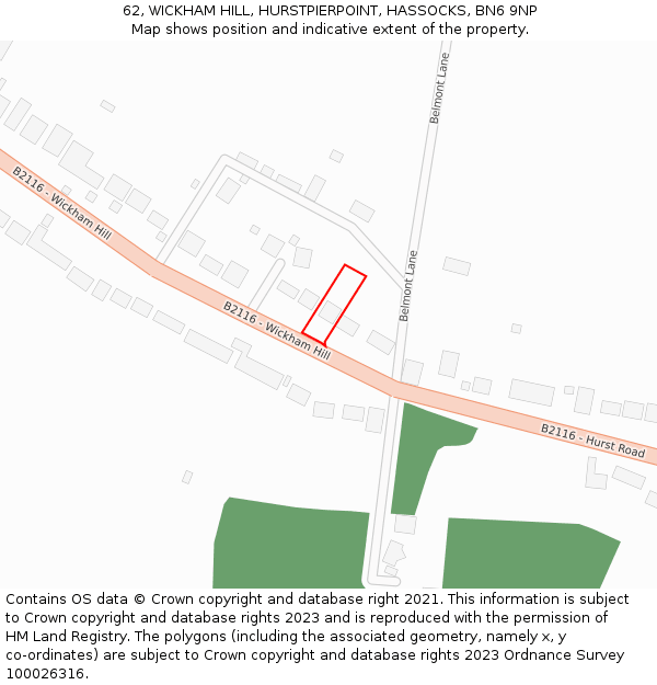 62, WICKHAM HILL, HURSTPIERPOINT, HASSOCKS, BN6 9NP: Location map and indicative extent of plot