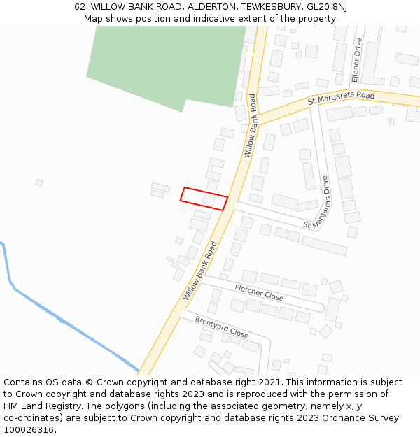 62, WILLOW BANK ROAD, ALDERTON, TEWKESBURY, GL20 8NJ: Location map and indicative extent of plot