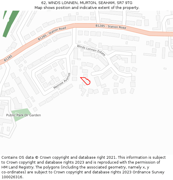 62, WINDS LONNEN, MURTON, SEAHAM, SR7 9TG: Location map and indicative extent of plot
