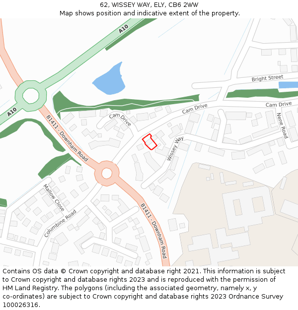 62, WISSEY WAY, ELY, CB6 2WW: Location map and indicative extent of plot