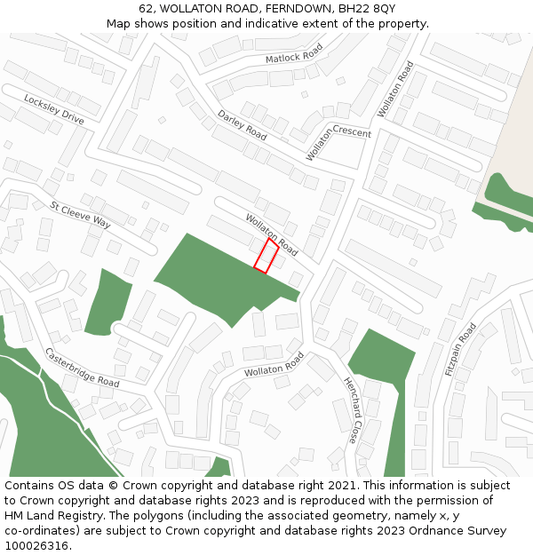 62, WOLLATON ROAD, FERNDOWN, BH22 8QY: Location map and indicative extent of plot